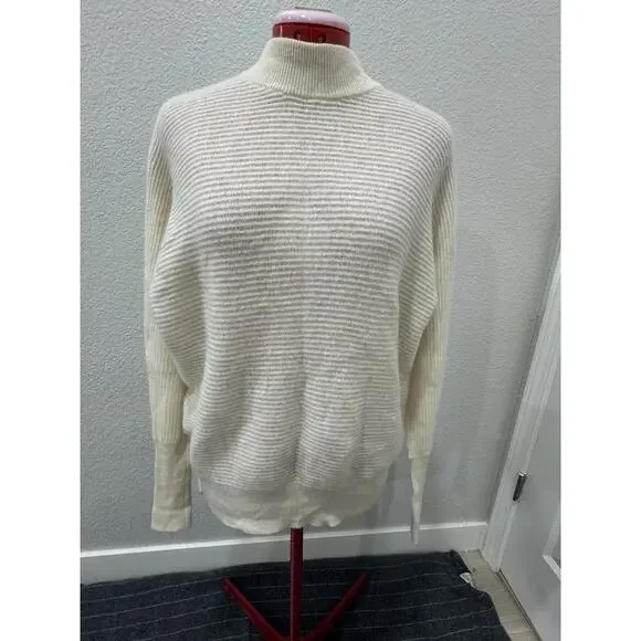 Ivory Mock Neck Dolman Sleeve Knit Sweater Pullover Relaxed Fit - Picture 1 of 7